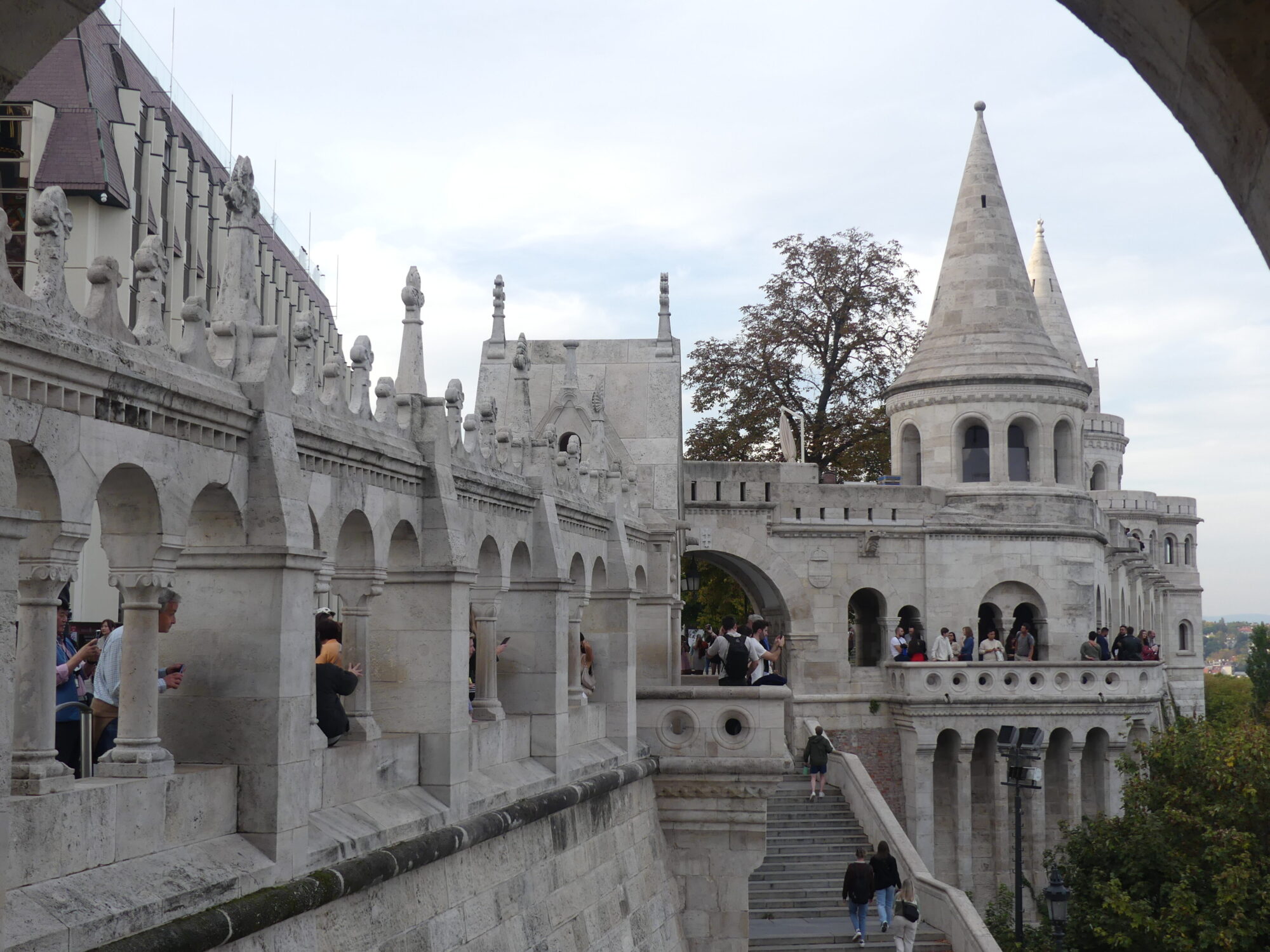 Fisherman's Bastion which is a building made of white stones